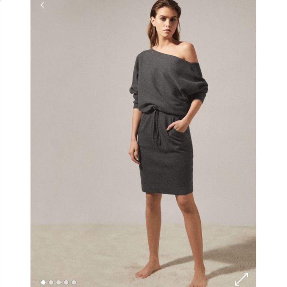 Reiss Gray Off-Shoulder Midi Dress